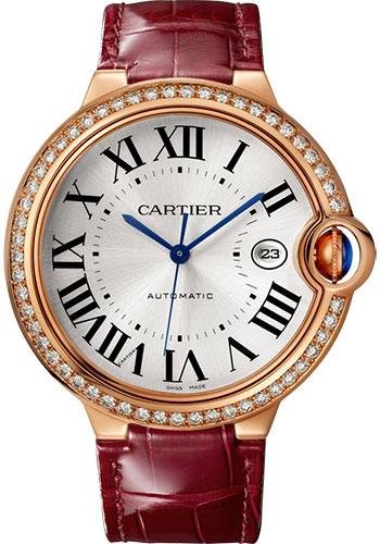 Cartier Ballon Bleu de Cartier Watch – 42 mm Pink Gold Case – Diamond Bezel – Burgundy Alligator Strap – WJBB0035