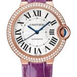 Cartier Ballon Bleu de Cartier Watch – 36 mm Rose Gold Diamond Case – Opaline Dial – Purple Alligator Strap – WJBB0050