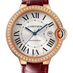 Cartier Ballon Bleu de Cartier Watch – 40 mm Rose Gold Diamond Case – Silvered Dial – Burgundy Alligator Strap – WJBB0056