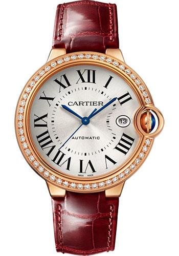 Cartier Ballon Bleu de Cartier Watch – 40 mm Rose Gold Diamond Case – Silvered Dial – Burgundy Alligator Strap – WJBB0056