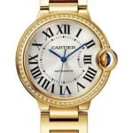 Cartier Ballon Bleu de Cartier Watch – 36 mm Yellow Gold Diamond Case – Silvered Sunray-Brushed Dial – Interchangeable Bracelet – WJBB0070