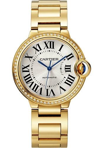 Cartier Ballon Bleu de Cartier Watch – 36 mm Yellow Gold Diamond Case – Silvered Sunray-Brushed Dial – Interchangeable Bracelet – WJBB0070