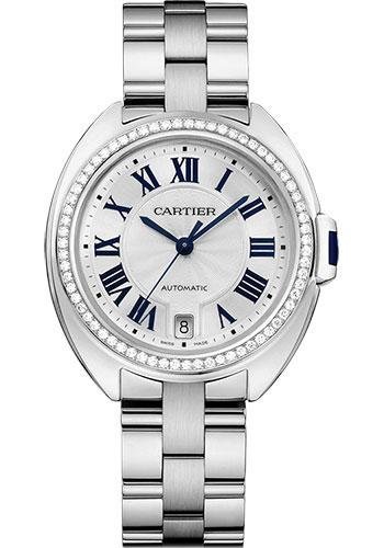 Cartier Cle De Cartier Watch – 35 mm White Gold Diamond Case – Diamond Bezel – Silver Dial – WJCL0007