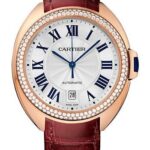 Cartier Cle De Cartier Watch – 40 mm Pink Gold Diamond Case – Diamond Bezel – Silver Dial – Bordeaux Alligator Strap – WJCL0012