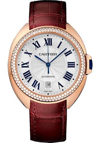 Cartier Cle De Cartier Watch – 40 mm Pink Gold Diamond Case – Diamond Bezel – Silver Dial – Bordeaux Alligator Strap – WJCL0012