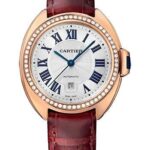 Cartier Cle De Cartier Watch – 31 mm Pink Gold Diamond Case – Diamond Bezel – Silver Dial – Bordeaux Alligator Strap – WJCL0016
