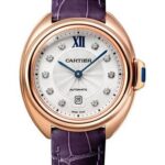 Cartier Cle de Cartier Watch – 31 mm Pink Gold Case – Silvered Diamond Dial – Aubergine Alligator Strap – WJCL0031