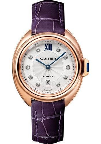 Cartier Cle de Cartier Watch – 31 mm Pink Gold Case – Silvered Diamond Dial – Aubergine Alligator Strap – WJCL0031