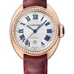 Cartier Cle de Cartier Watch – 31 mm Pink Gold Diamond Case – White Dial – Brown Alligator Strap – WJCL0047