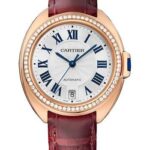 Cartier Cle de Cartier Watch – 35 mm Pink Gold Diamond Case – White Dial – Brown Alligator Strap – WJCL0048