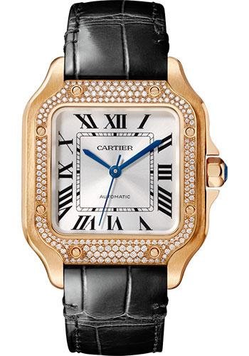 Cartier Santos de Cartier Watch – 35.1 mm Pink Gold Case – Diamond Bezel – Black Alligator Strap – WJSA0007