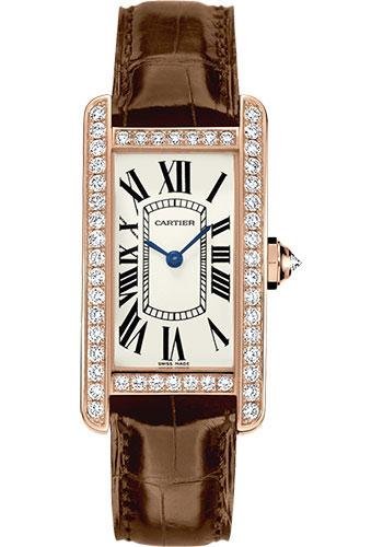 Cartier Tank Americaine Watch – 34.8 mm Pink Gold Diamond Case – Brown Alligator Strap – WJTA0002
