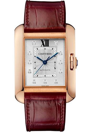 Cartier Tank Anglaise Watch – 39.2 mm Pink Gold Case – Diamond Dial – Bordeaux Alligator Strap – WJTA0006