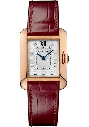 Cartier Tank Anglaise Watch – 30.2 mm Pink Gold Case – Diamond Dial – Bordeaux Alligator Strap – WJTA0007