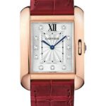Cartier Tank Anglaise Watch – 34.7 mm Pink Gold Case – Diamond Dial – Bordeaux Alligator Strap – WJTA0009