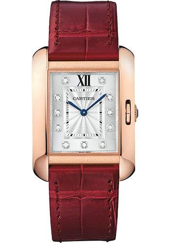 Cartier Tank Anglaise Watch – 34.7 mm Pink Gold Case – Diamond Dial – Bordeaux Alligator Strap – WJTA0009