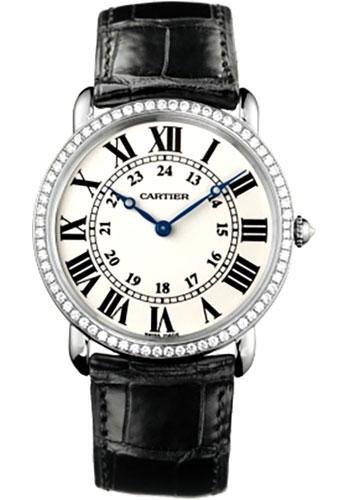 Cartier Ronde Louis Cartier Watch – Large White Gold Diamond Case – Alligator Strap – WR000551