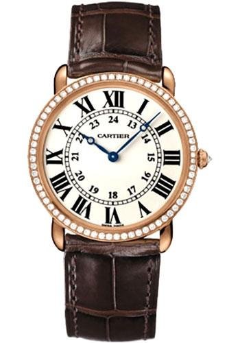 Cartier Ronde Louis Cartier Watch – Large Pink Gold Diamond Case – Alligator Strap – WR000651