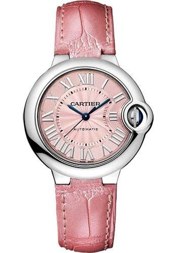 Cartier Ballon Bleu De Cartier Watch – 33 mm Steel Case – Pink Dial – Fuchsia-Pink Alligator Strap – WSBB0002