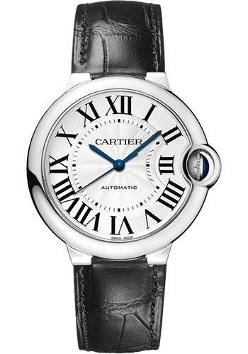 Cartier Ballon Bleu de Cartier Watch – 36 mm Steel Case – Silver Opaline Dial – Black Leather Strap – WSBB0028