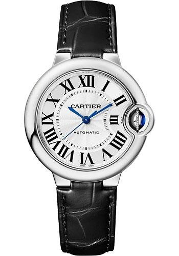 Cartier Ballon Bleu de Cartier Watch – 33 mm Steel Case – Silvered Opaline Dial – Black Alligator Strap – WSBB0030