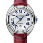 Cartier Cle de Cartier Watch – 31 mm Steel Case – Silvered Dial – Bordeaux Alligator Strap – WSCL0016