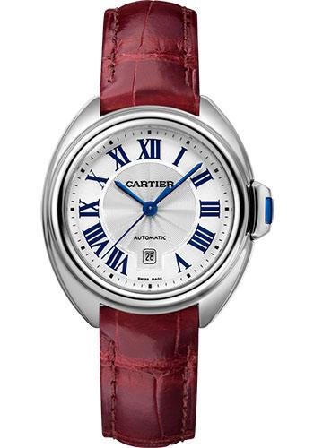 Cartier Cle de Cartier Watch – 31 mm Steel Case – Silvered Dial – Bordeaux Alligator Strap – WSCL0016