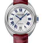 Cartier Cle de Cartier Watch – 35 mm Steel Case – Silvered Dial – Bordeaux Alligator Strap – WSCL0017