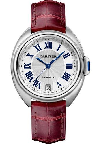 Cartier Cle de Cartier Watch – 35 mm Steel Case – Silvered Dial – Bordeaux Alligator Strap – WSCL0017