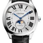 Cartier Drive de Cartier Moon Phases Watch – 40 mm Steel Case – Silvered Dial – Black Alligator Strap – WSNM0008