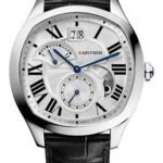 Cartier Drive de Cartier Large Date Retrograde Second Time Zone And Day Night Indicator Watch – 40 mm x 41 mm Steel Case – Silvered Dial – Black Alligator Strap – WSNM0016