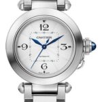 Cartier Pasha de Cartier Watch – 35 mm Steel Case – Silver Dial – Bracelet – Second Navy Alligator Strap – WSPA0013