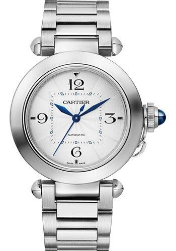 Cartier Pasha de Cartier Watch – 35 mm Steel Case – Silver Dial – Bracelet – Second Navy Alligator Strap – WSPA0013