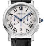 Cartier Rotonde de Cartier Chronograph Watch – 40 mm Steel Case – Silvered Effect Dial – Black Alligator Strap – WSRO0002