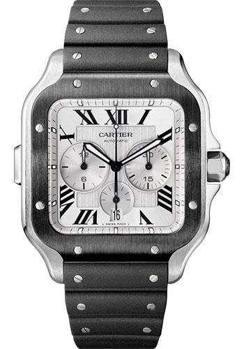 Cartier Santos de Cartier Chronograph Watch – 43.3 mm Steel And Adlc Case – Silver Dial – Both Bracelet – WSSA0017