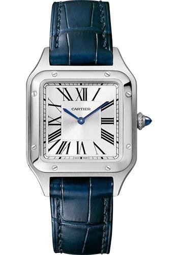 Cartier Santos-Dumont Watch – 38 mm Steel Case – Silver Dial – Navy Blue Strap – WSSA0023