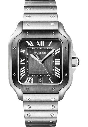 Cartier Santos de Cartier Watch – 39.8 mm Steel Case – Gray Dial – Bracelet – Second Strap – WSSA0037