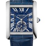 Cartier Tank MC Watch – 34.3 mm Steel Case – Blue Dial – Dark Blue Alligator Strap – WSTA0010