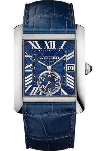 Cartier Tank MC Watch – 34.3 mm Steel Case – Blue Dial – Dark Blue Alligator Strap – WSTA0010
