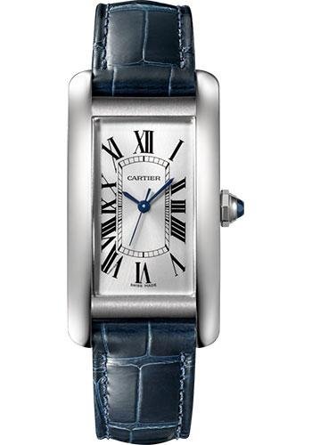 Cartier Tank Americaine Watch – 41.60 mm Steel Case – Navy Blue Alligator Strap – WSTA0017
