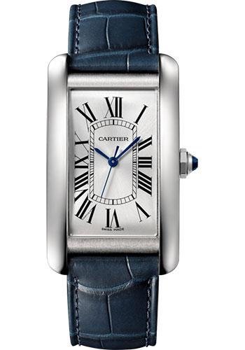 Cartier Tank Americaine Watch – 45.10 mm Steel Case – Navy Blue Alligator Strap – WSTA0018