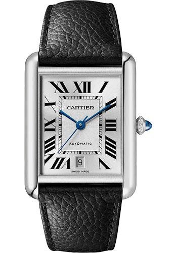 Cartier Tank Must Watch – 41 mm x 31 mm Steel Case – Silvered Dial – Interchangeable Black Grained Calfskin Strap – WSTA0040