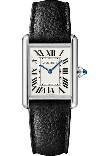 Cartier Tank Must Watch – 33.7 mm x 25.5 mm Steel Case – Silvered Dial – Interchangeable Black Grained Calfskin Strap – WSTA0041