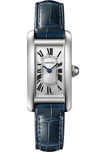 Cartier Tank Americaine Watch – 34.80 mm x 19.00 mm Steel Case – Silver Dial – Navy Blue Leather Strap – WSTA0043