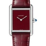 Cartier Tank Must Watch – 33.7 mm x 25.5 mm Steel Case – Claret Dial – Claret Alligator Strap – WSTA0054