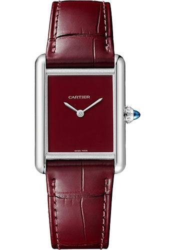 Cartier Tank Must Watch – 33.7 mm x 25.5 mm Steel Case – Claret Dial – Claret Alligator Strap – WSTA0054