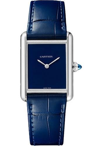 Cartier Tank Must Watch – 33.7 mm x 25.5 mm Steel Case – Blue Dial – Blue Alligator Strap – WSTA0055