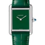Cartier Tank Must Watch – 33.7 mm x 25.5 mm Steel Case – Green Dial – Green Alligator Strap – WSTA0056