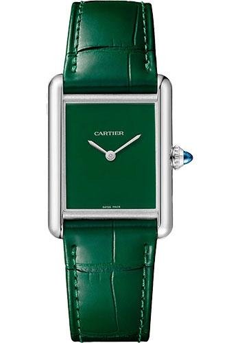 Cartier Tank Must Watch – 33.7 mm x 25.5 mm Steel Case – Green Dial – Green Alligator Strap – WSTA0056
