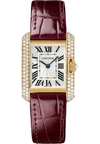 Cartier Tank Anglaise Watch – 30.2 mm Pink Gold Case – Diamond Bezel – Claret Red Alligator Strap – WT100013